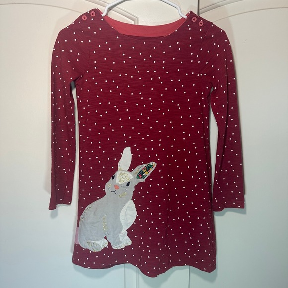 Mini Boden Dress Red Burgundy Polka Dot Rabbit Bunny Easter Spring Girls 8-9 Y - Picture 2 of 6